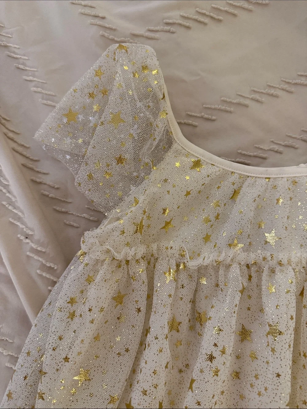 The Children's Place Ivory Tulle Dress with Gold Stars